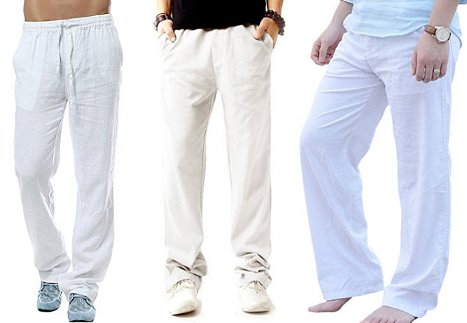 mens white linen beach pants